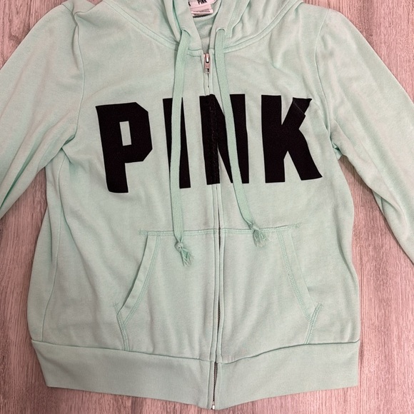 PINK by Victoria Secret green zip up hooded sweatshirt women’s size medium - Picture 3 of 7